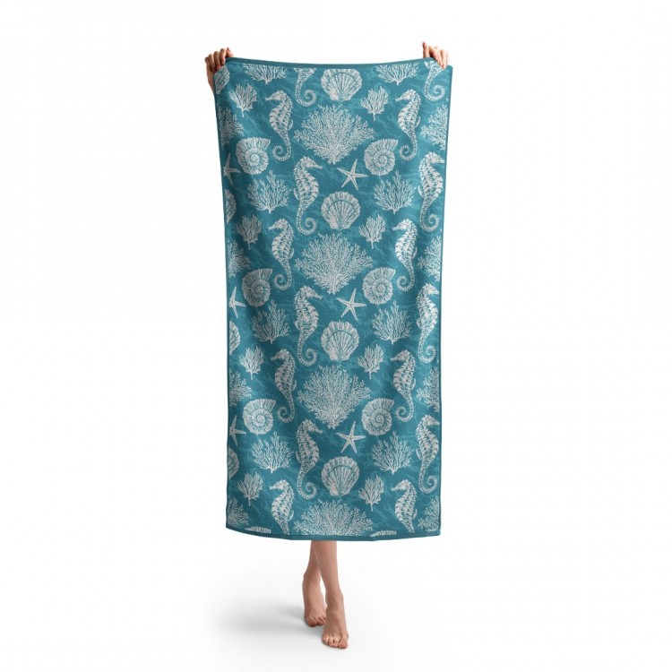 Headwear Deniz Yıldızı ve Deniz Atı V2 Baskılı Plaj Havlusu