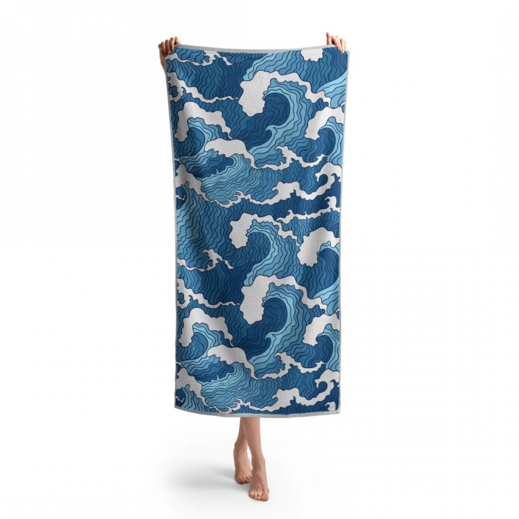Headwear Mavi Dalgalar Baskılı Plaj Havlusu